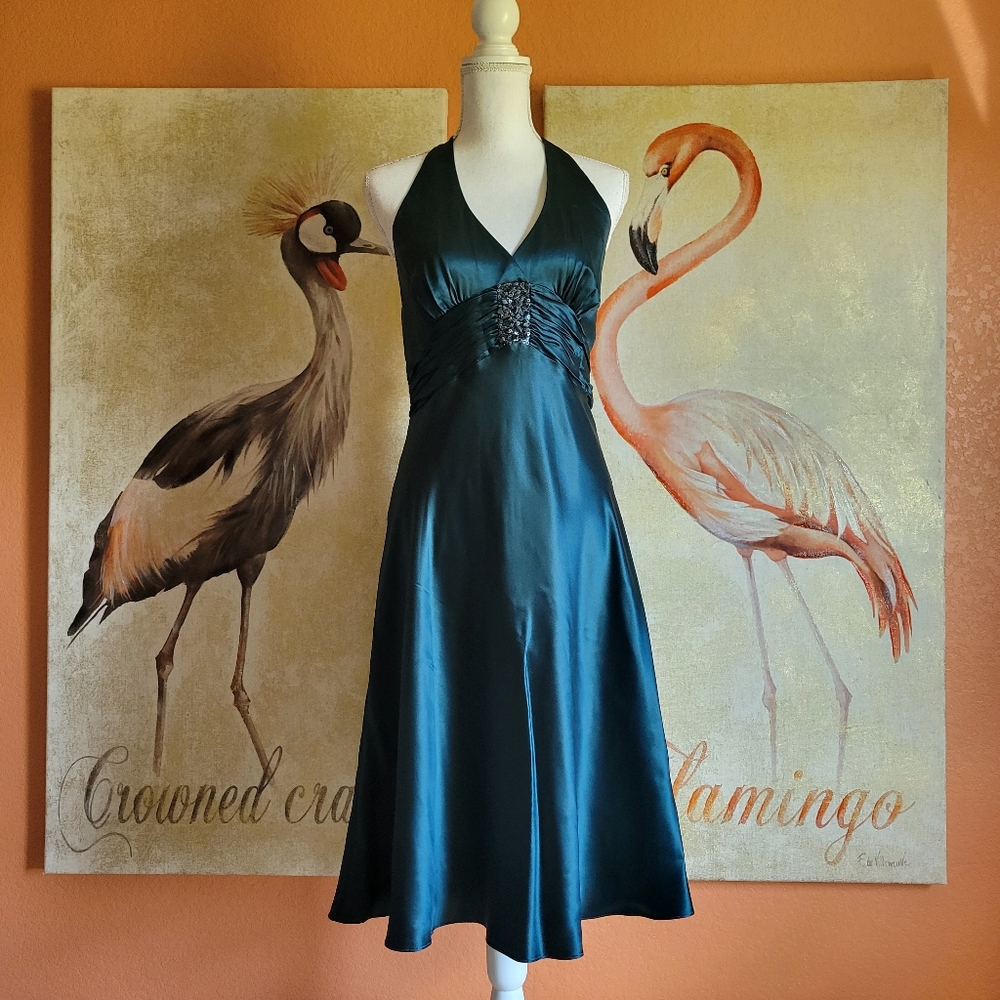 Jones New York Teal Halter Backless Dress